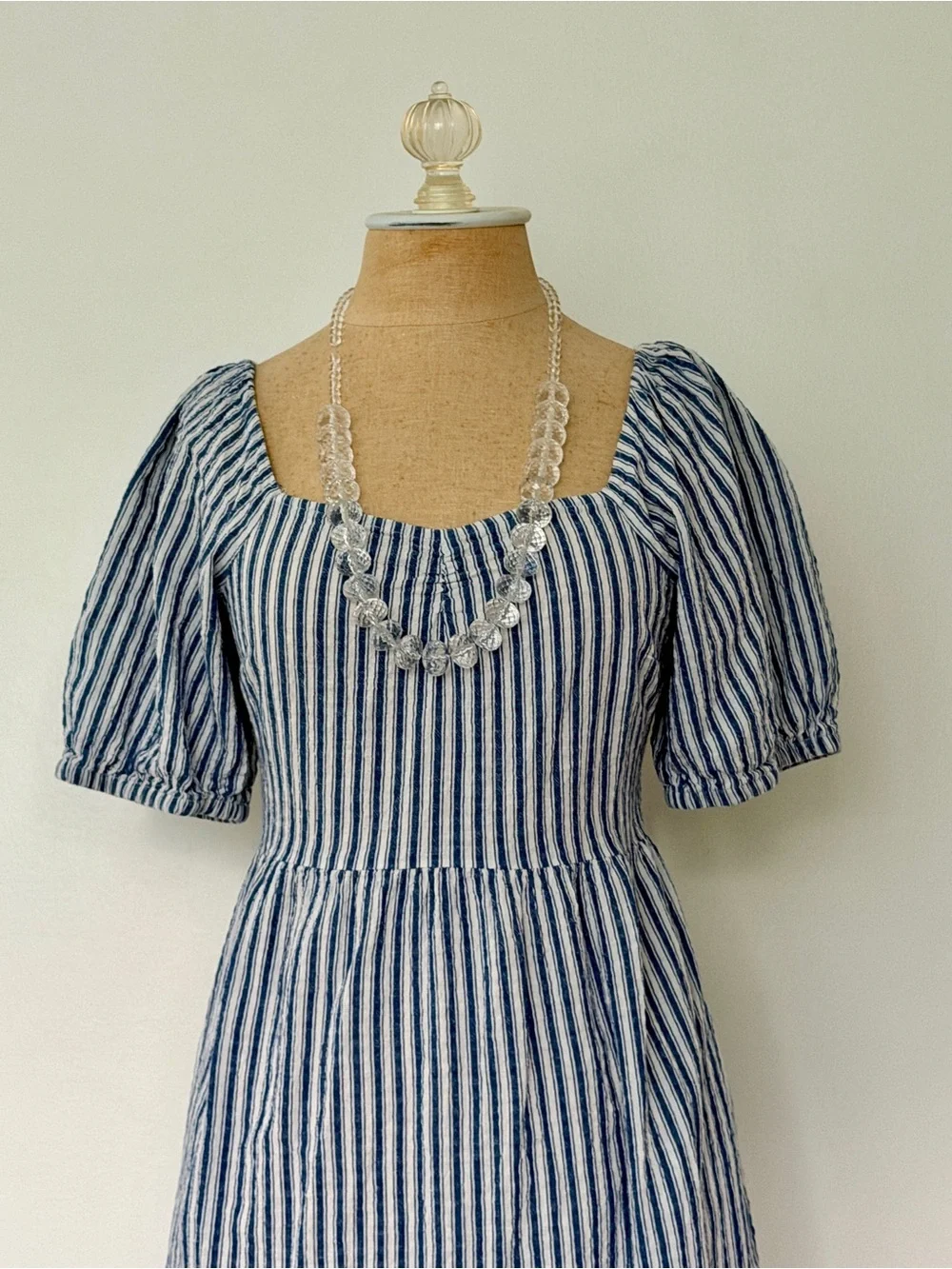 a.n.a Blue and White Striped Square-Neck Midi Dress